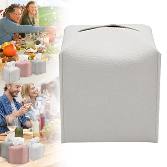 Tissue Box Cover Holder Square with Bottom Belt by PU Leather Decorative Organizer for Tabletop Bathroom Car, Leather Tissue Box for Home and Office Set A