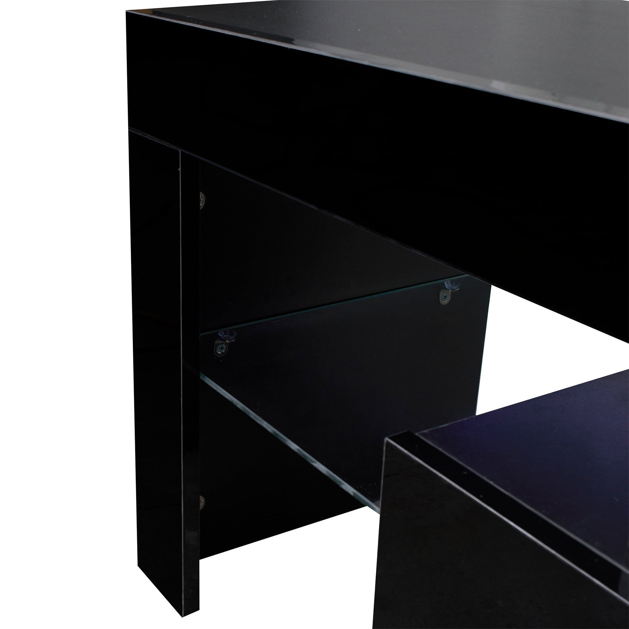 SYNGAR TV Stands for Living Room with LED Light up to 55" TV, Modern Entertainment Center with Storage Drawers and Glass Storage Shelves, Media Console, TV Stand Cabinet, Black