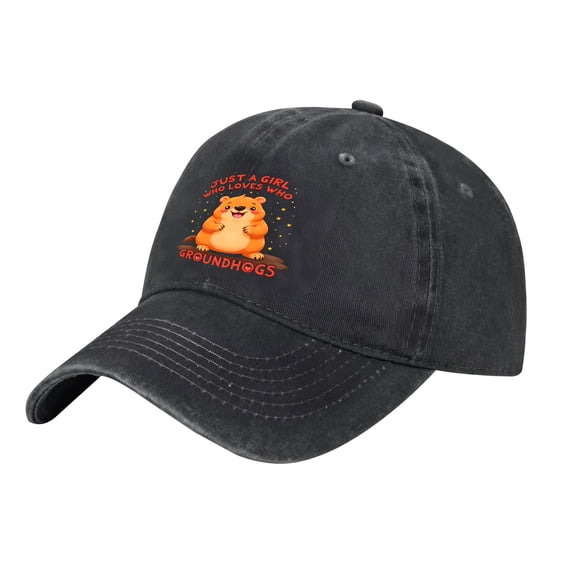 Vintage Distressed Baseball Cap with Cartoon Groundhog & Stars " Just a Who Loves Groundhogs " - Adjustable Cotton Golf Dad Hat