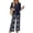 Navy, variant on 2 Piece Lounge Set Women Vacation Dressy Outfits 3/4 Sleeve V Neck T Shirt & Wide Leg Pants Sets Cozy Cruise Clothes