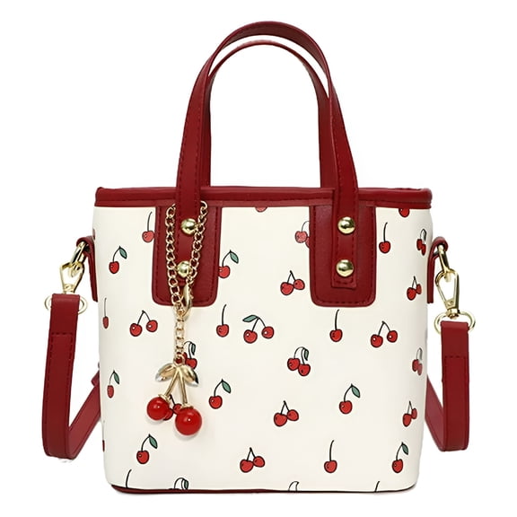 GASTROPOD Crossbody Bags for Women, Small Cherry Print Shoulder Bag Cute Leather Tote Bag, Cherry Red Purse with Shoulder Strap