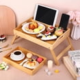 thumbnail image 5 of Paquete de 2 bandejas de mesa de cama natural con patas plegables Bandeja de comida para el desayuno con soporte para tableta de teléfono Bandeja de platos portátil para servir con asas Bandeja d, 5 of 5