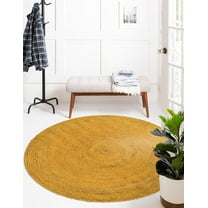 Indian Handmade Braided Yellow Natural Jute Area Rug, Home Décor Rug, Jute Rug for Bedroom, Dining Room, living room, Doormat Rug Size - 6' Round (180 cm x 180 cm)