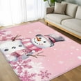 thumbnail image 4 of 5x8Ft Area Rugs, Pink Snowman Christmas Non-Skid Rubber Backing Large Rectangle Rugs - Living Room Bedroom Home Office, Xmas Pink Snowflake Winter Indoor Floor Mat Carpets Washable Rug, 4 of 9