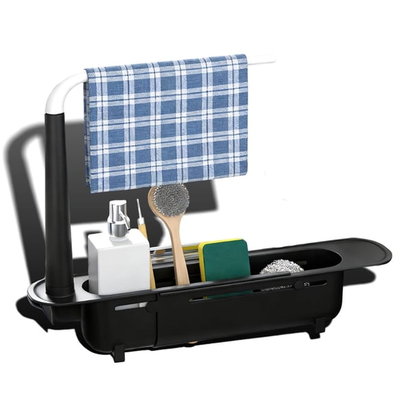 Telescopic Sink Storage Rack, Adjustable Over-the-Sink Organizer with Sponge Holder & Towel Bar for Kitchen Sink