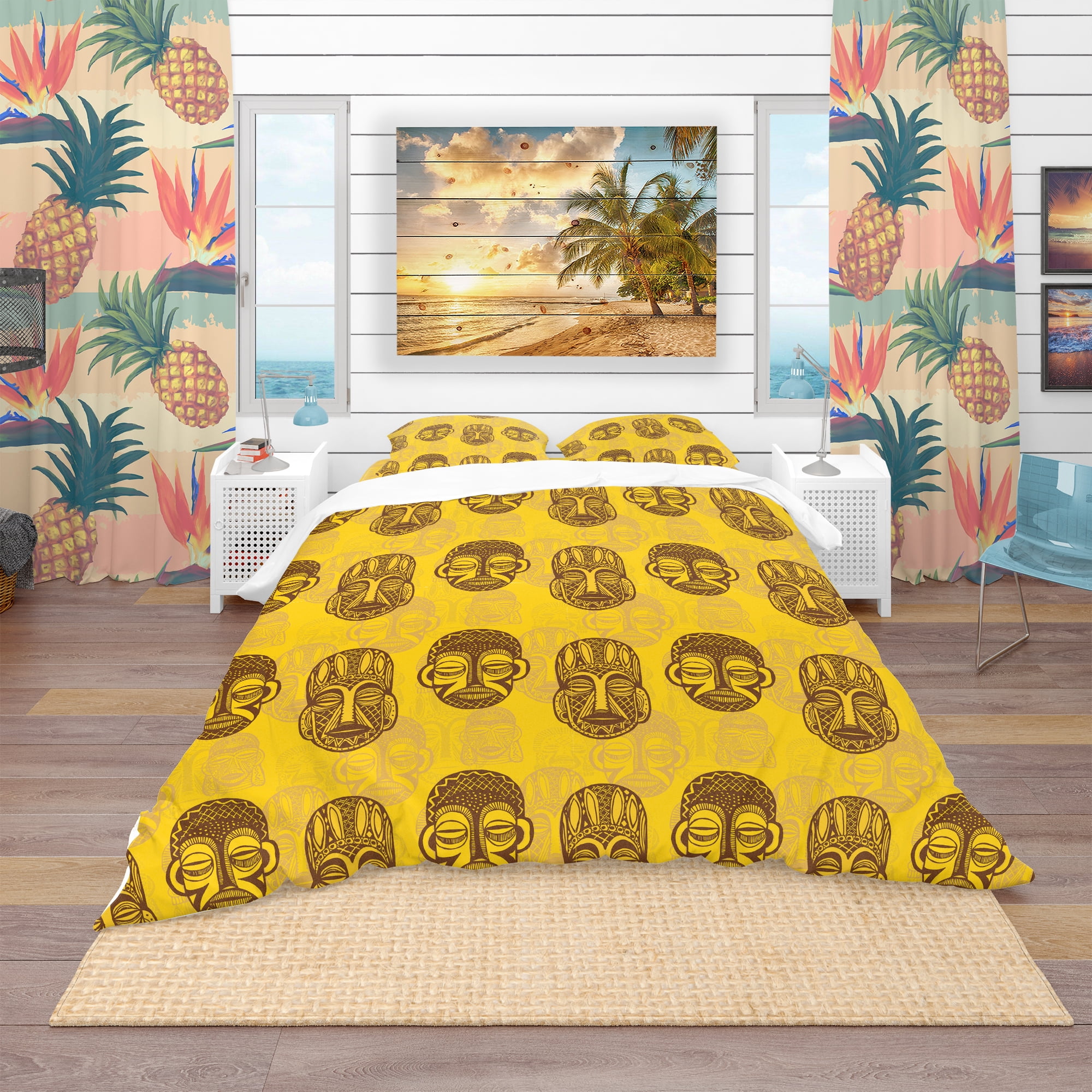 Designart 'Pattern of Tribal Masks' Tropical Duvet Cover Set