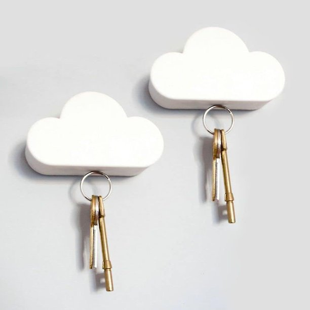 Paquete de 2 colgadores de llaves adhesivos Organizadores Porta llaves magnéticos Nube blanca Llavero Llaveros Ganchos Bastidores 4 imanes fuertes Decorativos Wdi Man Jiaall Mount