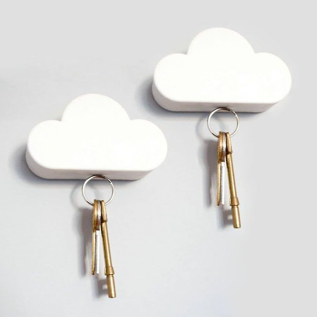 Paquete de 2 colgadores de llaves adhesivos Organizadores Porta llaves magnéticos Nube blanca Llavero Llaveros Ganchos Bastidores 4 imanes fuertes Decorativos Wdi Man Jiaall Mount