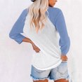 thumbnail image 4 of Plebaso Chandails pour Femmes à Manches 3/4, Col Ras du Cou, Blouses Décontractées, T-Shirts Amples à Blocs de Couleur Patchwork, 4 of 7