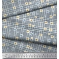 thumbnail image 3 of Soimoi Blue Japan Crepe Satin Fabric Check & Floral Decor Fabric Printed BTY 42 Inch Wide, 3 of 3