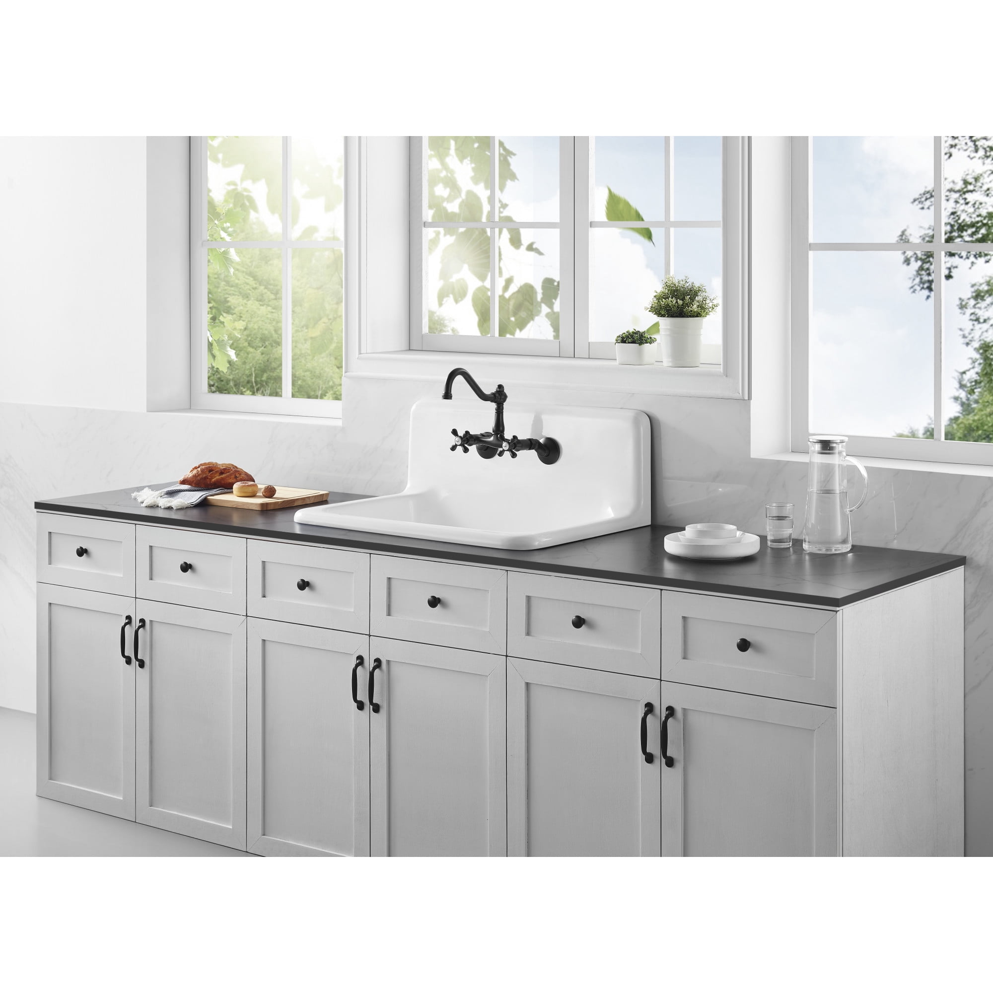 Gourmetier GCKWS302010 Petra Galley 30" x 20" Cast Iron Wall Mount Kitchen Sink, White