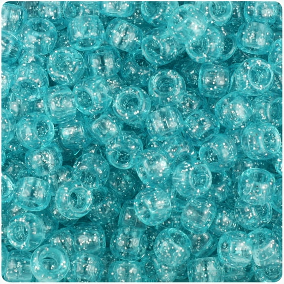 BeadTin Light Turquoise Sparkle 9mm Barrel Pony Beads (500pc)