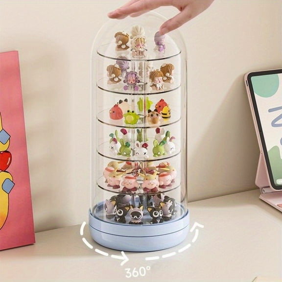 Clear Rotating Display Stand, 6-Layer Dustproof Organizer Case with Lid, 360° Spinning Collectibles Storage Shelf, Desktop Display Rack for Action Figures, Toys, and Makeup, Great Gift for Collectors
