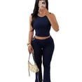 thumbnail image 4 of Stichou Women's 2 Piece Outfits Sleeveless Crop Tank Top and High Waisted Flared Pants Set Casual Tracksuit Navy XL, 4 of 4