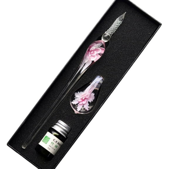 Crystal Glass Intarsia Dip Pen Fountain Pen Kit Vintage Calligraphy Signatures Pen, Pink