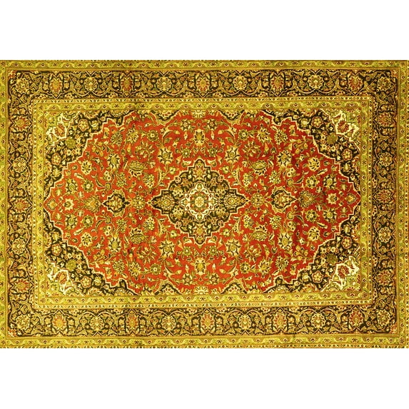Ahgly Company Machine Washable Indoor Rectangle Medallion Yellow Traditional Area Rugs, 5' x 8'