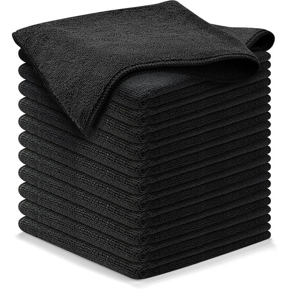USANOOKS Microfiber Cleaning Cloth for Kitchen, Home & Automotive -Black- Pack of 12 (12.5"x12.5")
