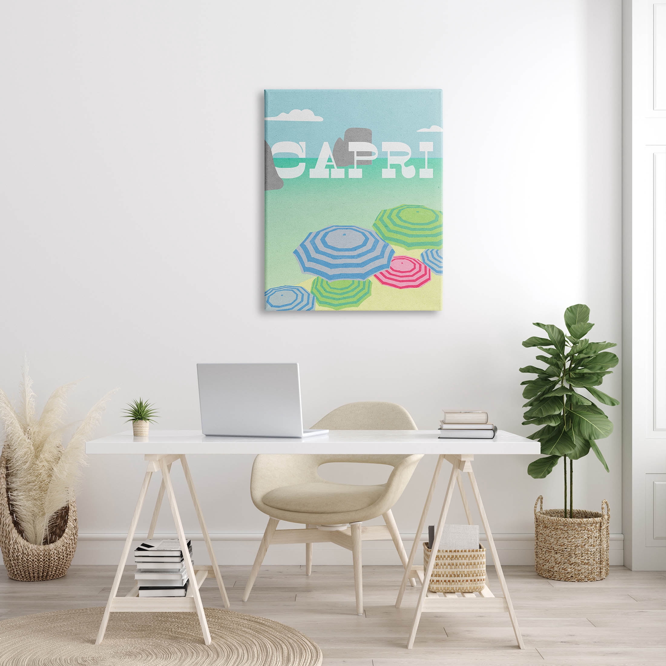 Stupell Industries Capri Beach Shore Umbrellas Graphic Art Gallery Wrapped Canvas Print Wall Art, Design by Lil' Rue