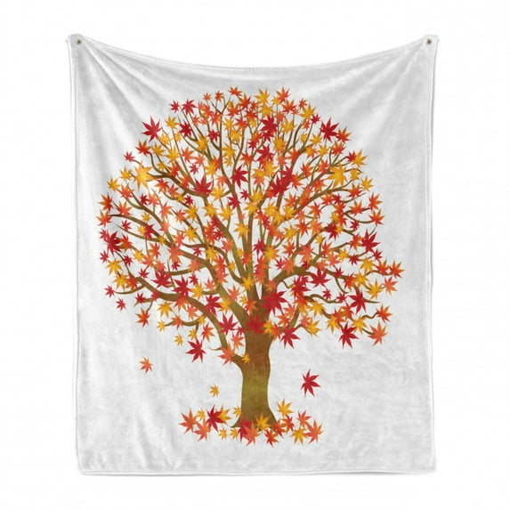 Autumn Soft Flannel Fleece Throw Blanket, Fall Season Maple Tree with Foliage in Warm Colors Romantic Nature Illustration, Cozy Plush for Indoor and Outdoor Use, 50" x 60", Multicolor, by Ambesonne