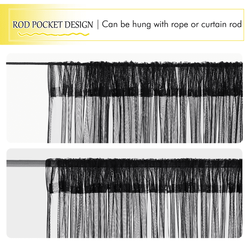 NICETOWN 2 Panels Mesh Screen for Patio Porch, Waterproof Outdoor Sheer Mesh Rod Pocket Breathable Drapes with Length Adjustable, W59 x L120, Black