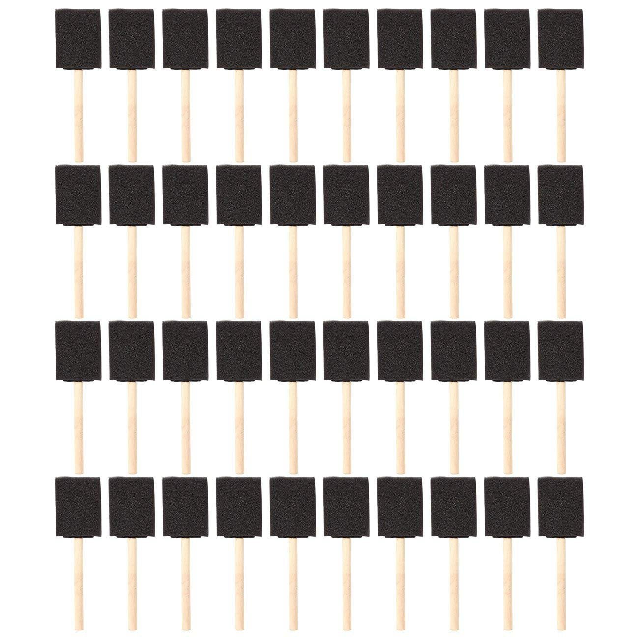 2 inch Foam Sponge Wood Handle Paint Brush Set (Value Pack of 40) - Lightweight, durable and great for Acrylics, Stains, Varnishes, Crafts, Art