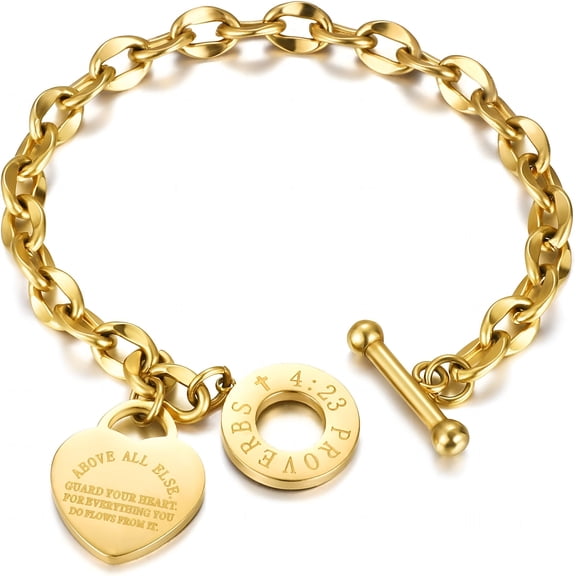DESIGNICE Heart Charm Bracelet for Women,Bible Verse Bracelet Stainless Steel 18K Gold Plated Bracelet Love Pendant Link Chain Ot Clasp,Birthday Christmas Jewelry Gift for Mother Her