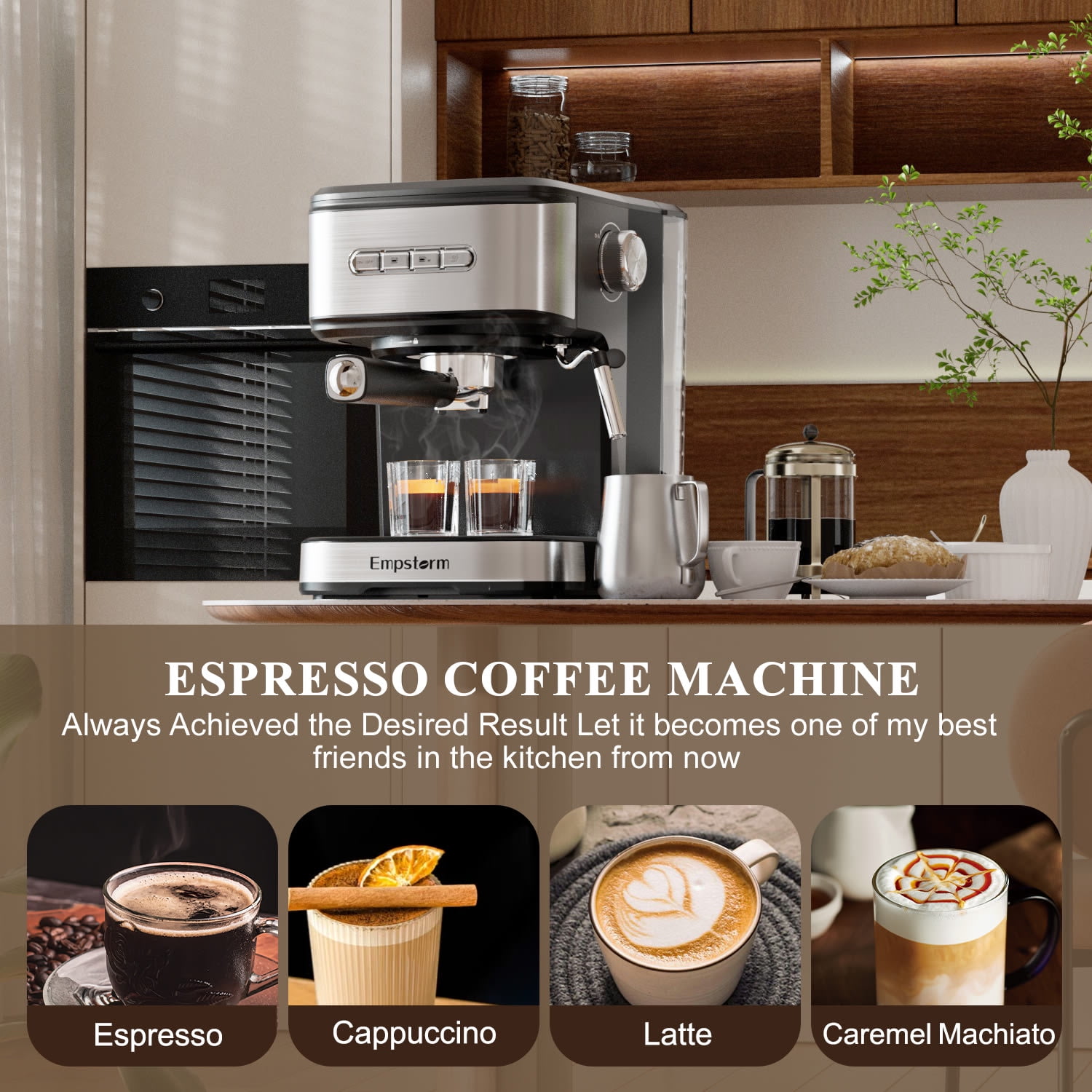 Empstorm Espresso Machine 20 Bar,Espresso Coffee Maker with Milk Frother Steam Wand,Semi-Automatic Dual-nozzle Espresso Machine,Automatic power-off Fu Empstorm 20-Bar Espresso Machine, Milk Frother, Cappuccino and