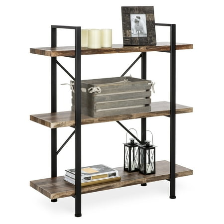 Best Choice Products 3-Tier Industrial Bookcase, Open Wood Shelves with Metal Frame, Home and Office Storage Display Furniture, (The Best Furniture Shop)