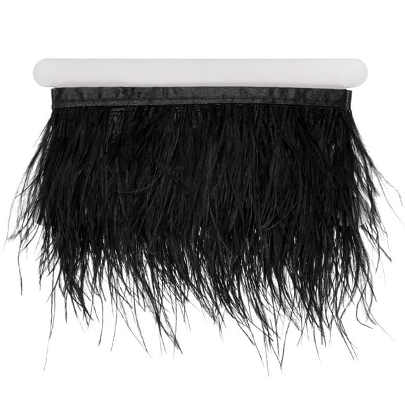 Uxcell Ostrich Feather Trim Fringe, 2 Yards 3-4" Natural Fluffy Feather Trim for Crafting [Black]