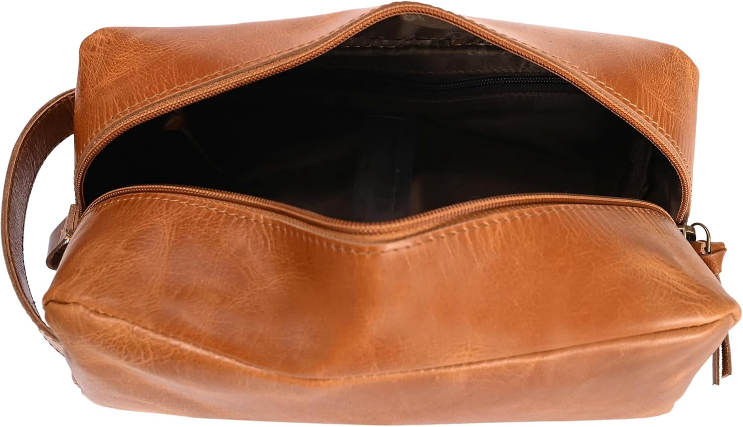 RusticVintage Genuine Leather Toiletry Bag, Cosmetic Case, Classy Dopp Kit For Man Shaving Kit Organizer Travel Kit Pouch Bridesmaid Gifts Hanging Toiletry Case, Makeup Bag - Large Size (Tan)