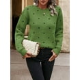 thumbnail image 5 of Women'S Polka Dots Sweaters Long Sleeve Round Neck Knitted Pullover Tops Green XL, 5 of 9