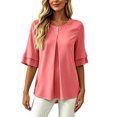 thumbnail image 2 of ClodeEU Women's Round Neck Pleated 3/4 Sleeve Tunic Blouse Top,Casual Loose Shirt Watermelon Red,Women's Plus M, 2 of 6