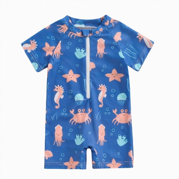Ymyiu Infant Swimsuit Boy Baby Boy Swimsuit Zip Up One Piece Boys' Swimwear Short Sleeves Kid Bathing Suits Sun Protection Swim Suit 0-6 Months (Blue,0-6 Months)