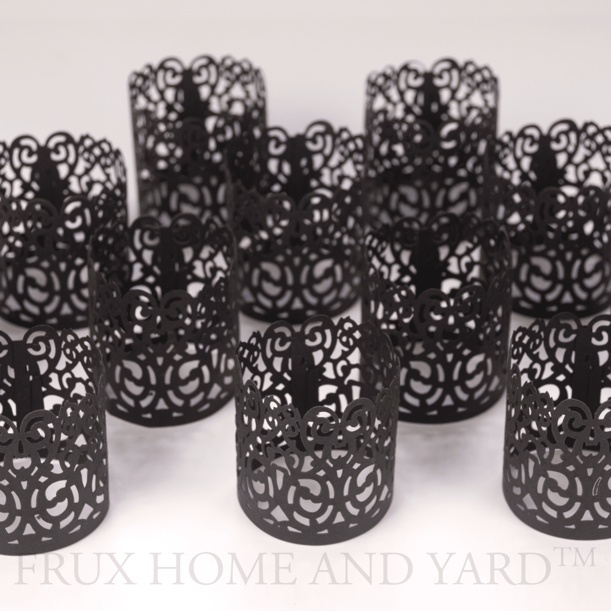 FLAMELESS TEA LIGHT WRAPS 48 Black colored laser cut decorative wraps 