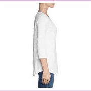 Eddie Bauer Ladies Lace-up Neck Detail Shirt tail hem Cross-Front ¾ Sleeve Tunic L/White