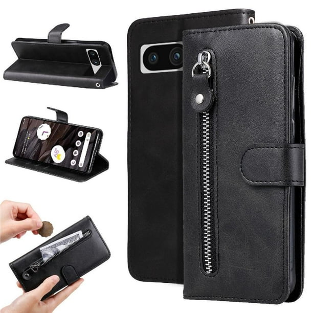 Estuche de Cuero PU con Cierre para Google Pixel 7A , Funda Protectora con Billetera y Correa