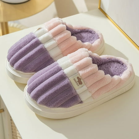 

MRULIC slippers for women Warm Keep Shoes Home Slip-On Plush Women Winter Slippers Couples Furry Flat Open Toe womens slippers house slippers for women Purple + US:8.5