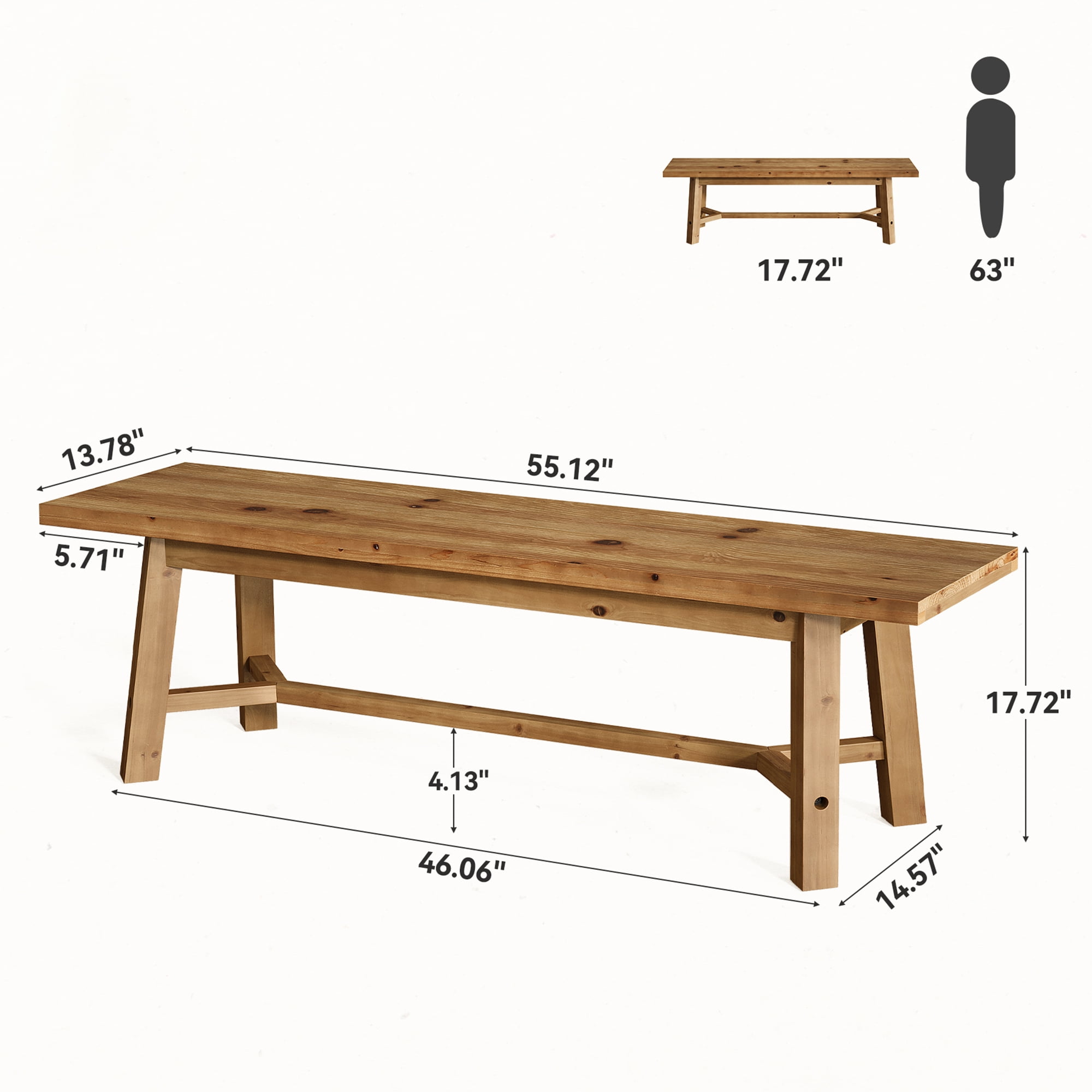 MAYEERTY Distressed Solid Wood 55 Inch Farmhouse Long Bench, Rustic Multi-Purpose Seat for Entryway Dining Room Bedroom Mudroom