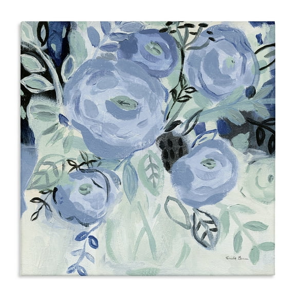 Stupell Industries Blue Coastal Blooms Botanical & Floral Painting Gallery Wrapped Canvas Art Print Wall Art, 17 x 17