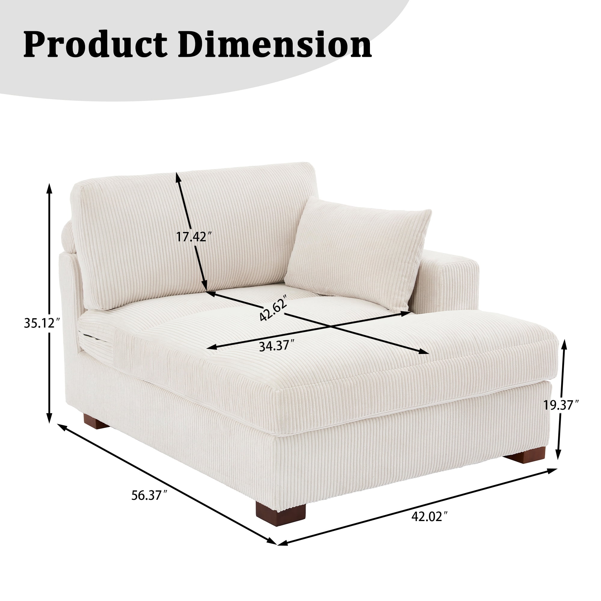 UIXE Chaise Lounge Indoor Upholstered Corduroy Sofa with Left Armrest for Living Room Bedroom, Beige