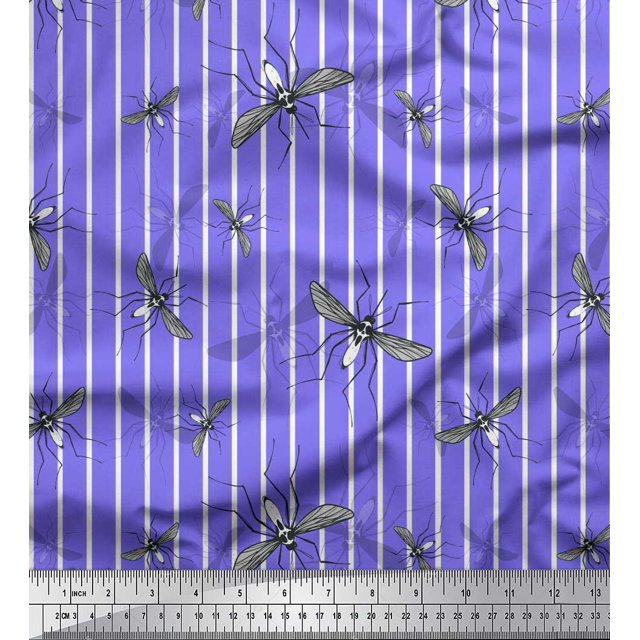 Soimoi Purple Rayon Fabric Stripe & Mosquito Insects Print Sewing Fabric Yard 56 Inch Wide