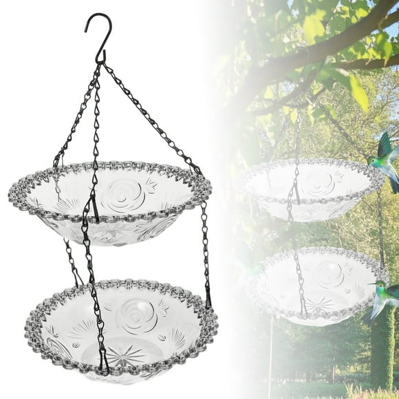 TIELUTT Advanced Glass Bird Bath Tub Suitable for Hanging Double Layer Garden Decoration in Birdseed Wild Squirrel for outside Winter Chicken Feeder Cute Feeders for outside Wild Bills Feeder
