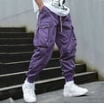 thumbnail image 2 of Men's Casual Pants Men Elastic Waist Jogger Sport Pants Drawstring Sports Trousers Purple XL, 2 of 4