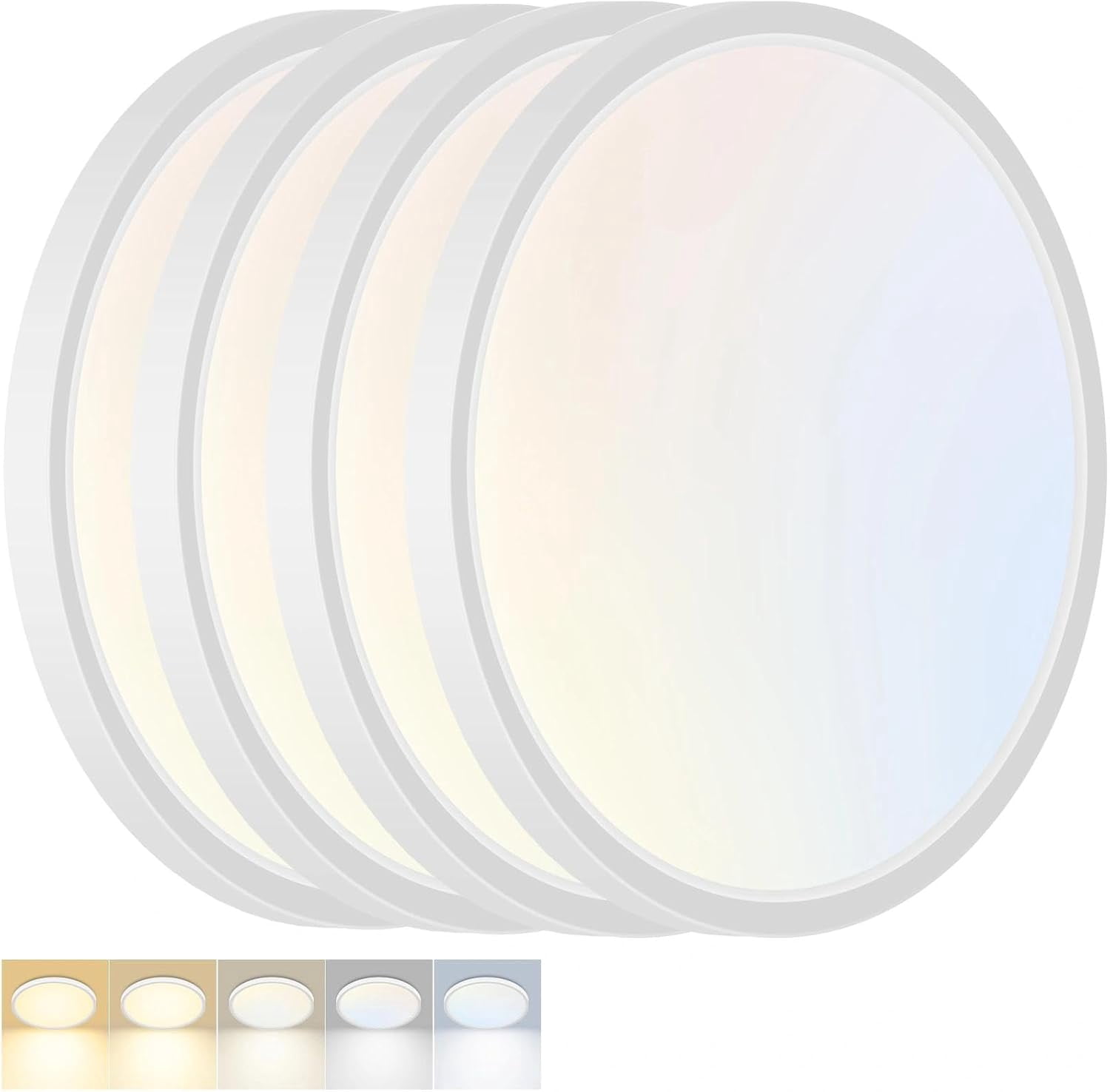4 Pack LED Flush Mount Ceiling Light, 12 Inch 24W 5CCT (3000K-6500K), White Ultra-Thin Round Light for Kitchen Porch Hallway Bedroom Bathroom Closet
