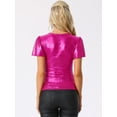 thumbnail image 3 of DARING DIVA Women's Metallic V Neck Ruffle Sleeve Shiny Wrap Blouse XS Hot Pink, 3 of 6