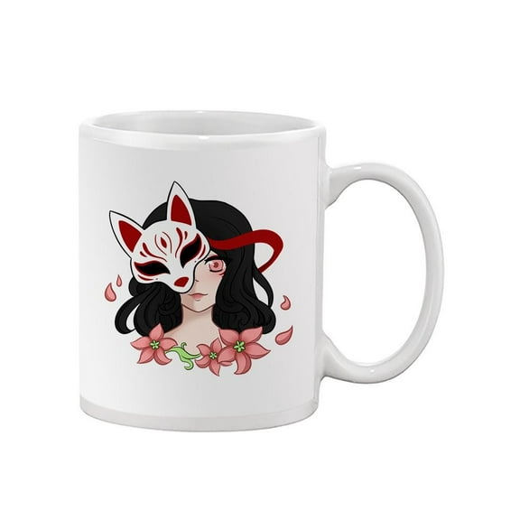 Girl With Fox Spirit Mask Mug - Smartprints Designs,