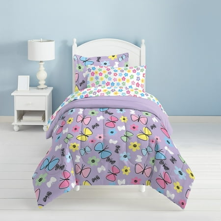 Dream Factory Sweet Butterfly Full 7 Piece Comforter Set Polyester Microfiber Purple Pink Sky Blue Multi Child Female