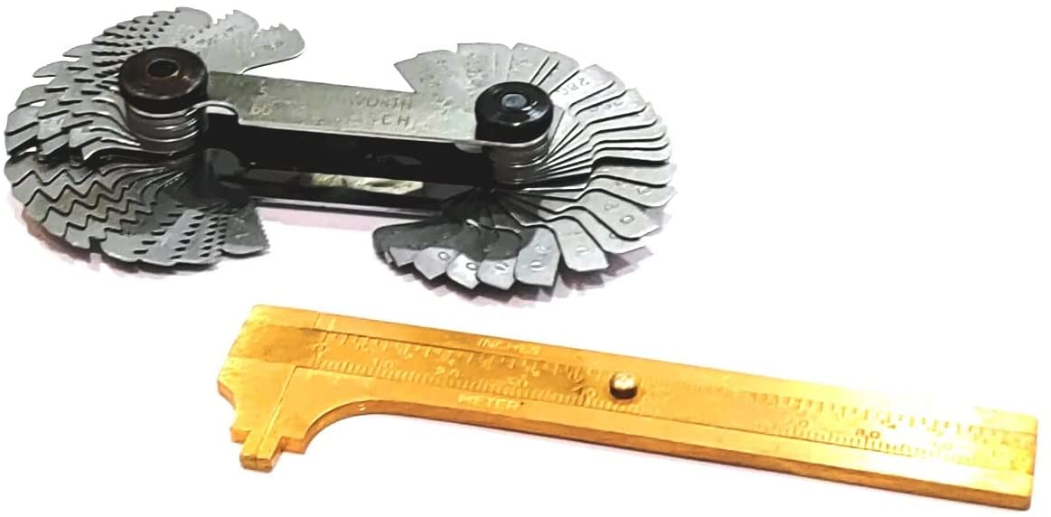 Assorts Combo Of Thread Pitch Gauge & 4" (100 Mm) Brass Vernier Gauge