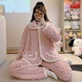 thumbnail image 1 of Pijama de vellón coral para mujer, cárdigan dulce de invierno, manga larga, talla grande, traje de ropa de casa para niña gordita, 1 of 4