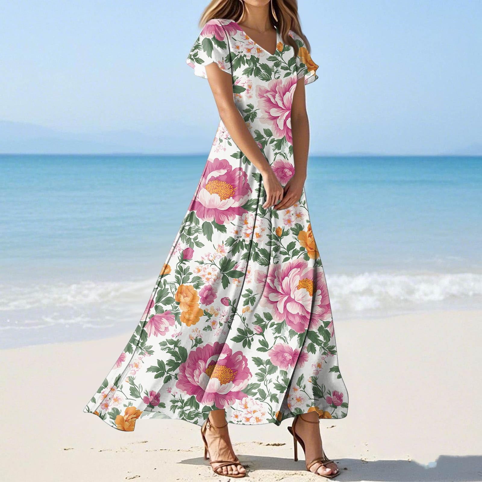 Party Maxi Sundresses For Juniors CUPSHE Women's Summer Dresses Casual  Spring V Neck Sleeveless Floral Beach